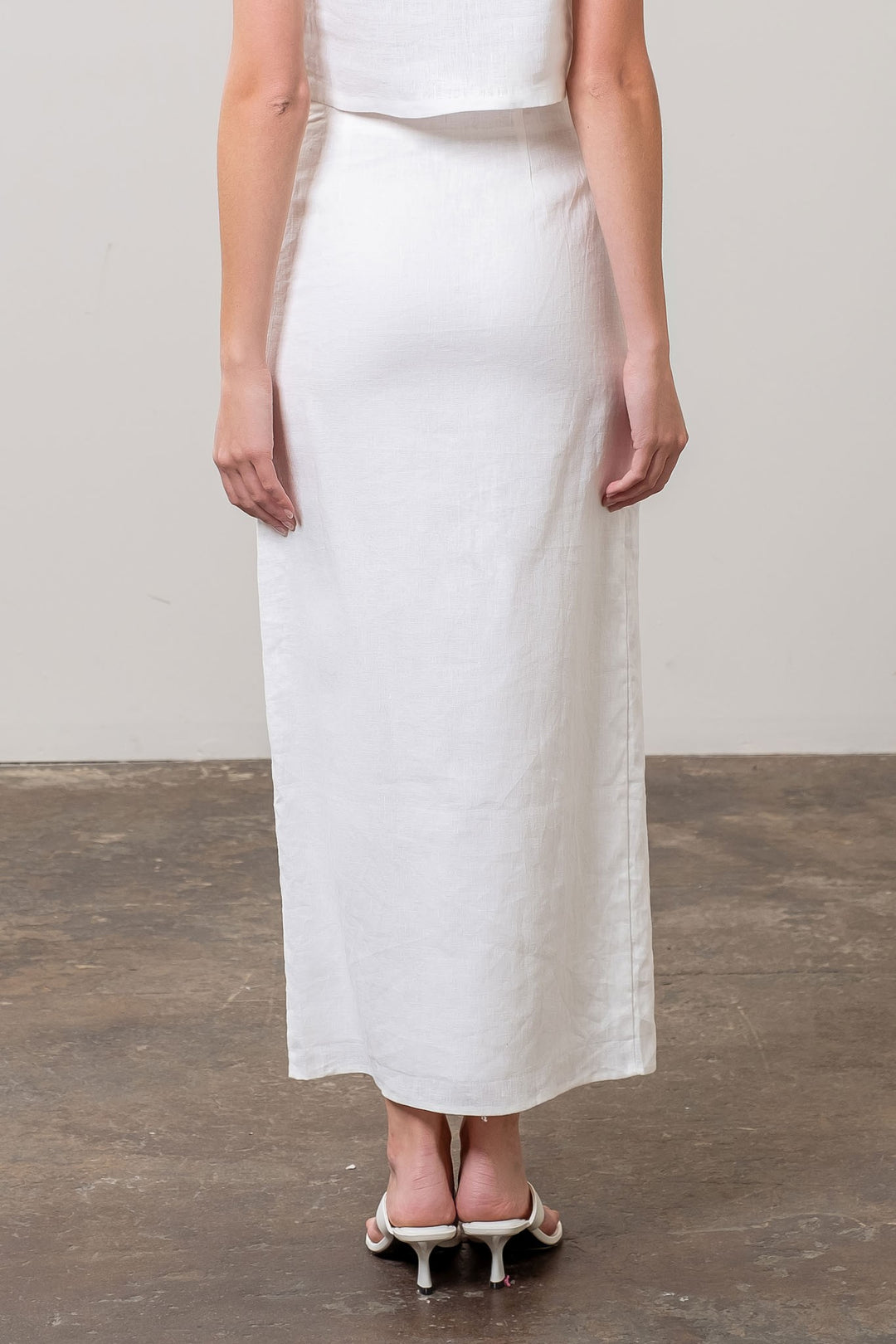 LINEN FRONT BUTTON MIDI SKIRT
