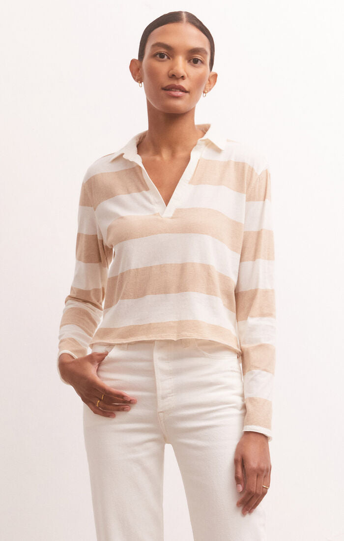 ASHTON STRIPE POLO LONG SLEEVE TOP