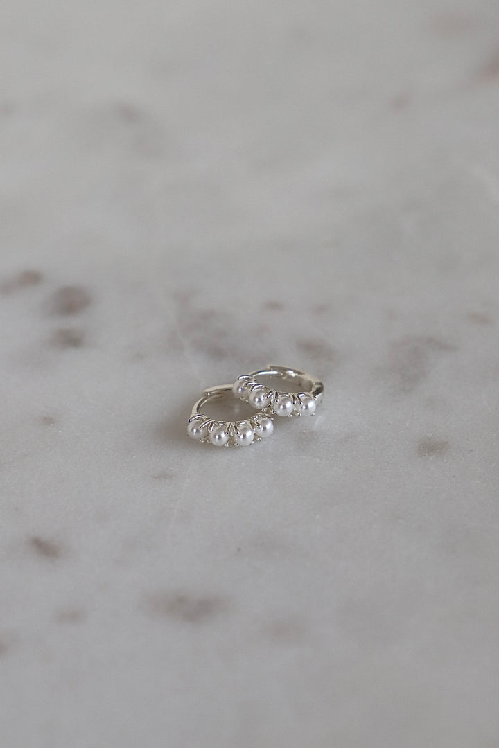 SILVER MINI PEARL HOOPS