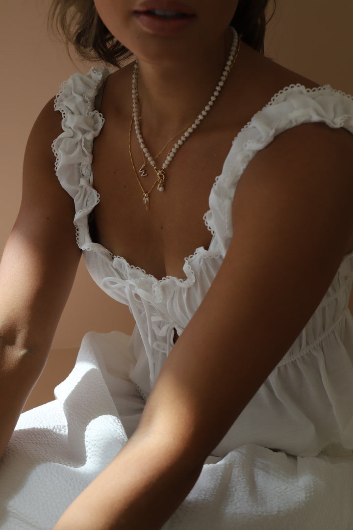 WHITE SILVERITE BEADED NECKLACE
