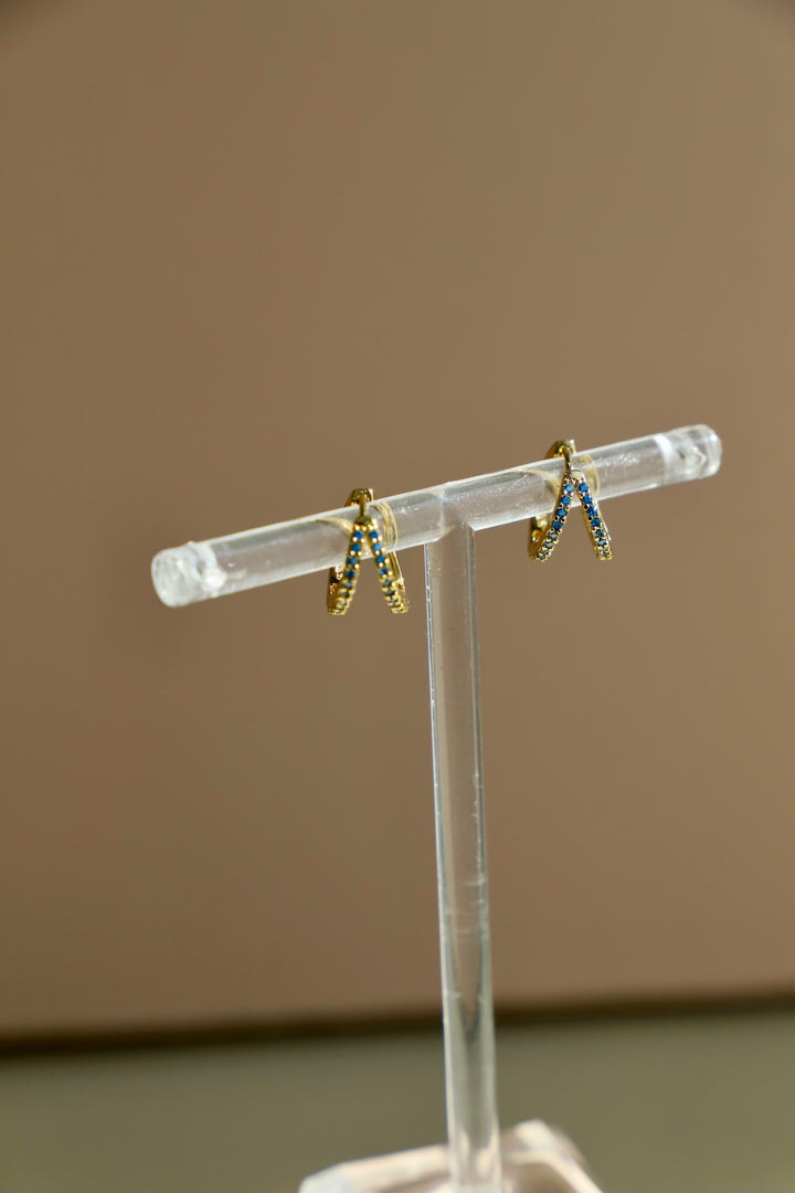DOUBLE CZ HUGGIE HOOPS-BLUE