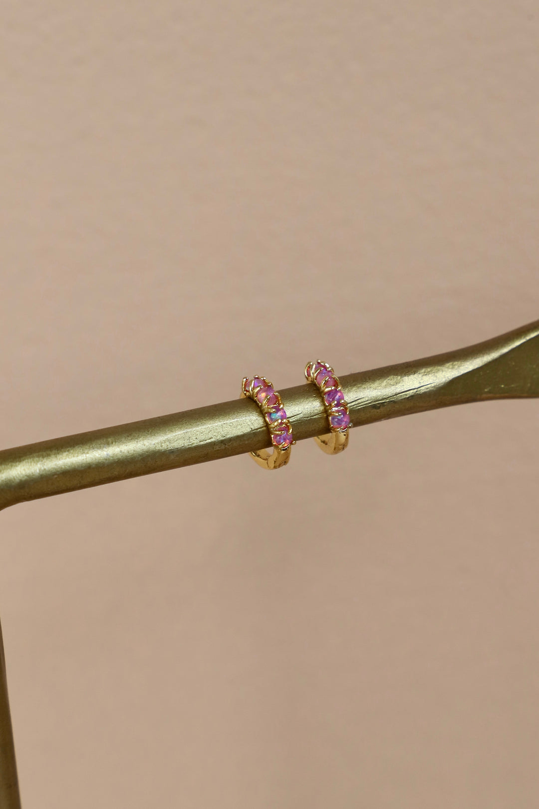 DARK PINK OPAL MINI HOOPS