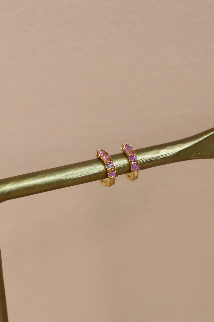 DARK PINK OPAL MINI HOOPS