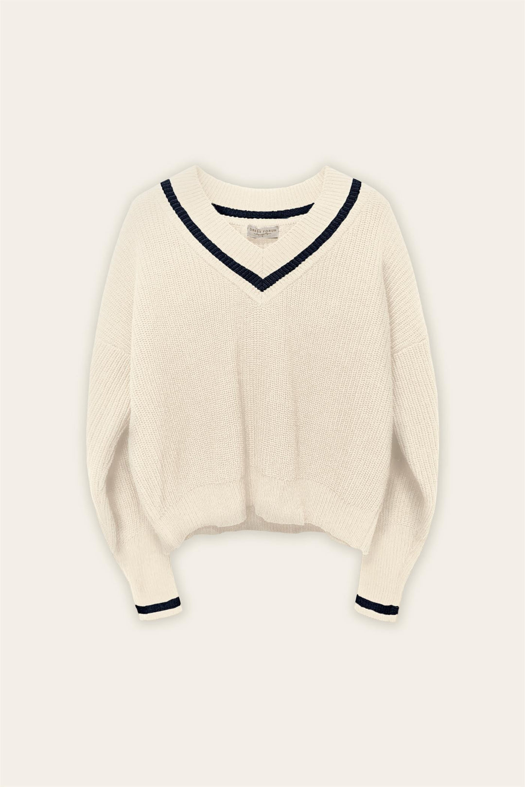 VARSITY KNIT SWEATER-IVORY/NAVY