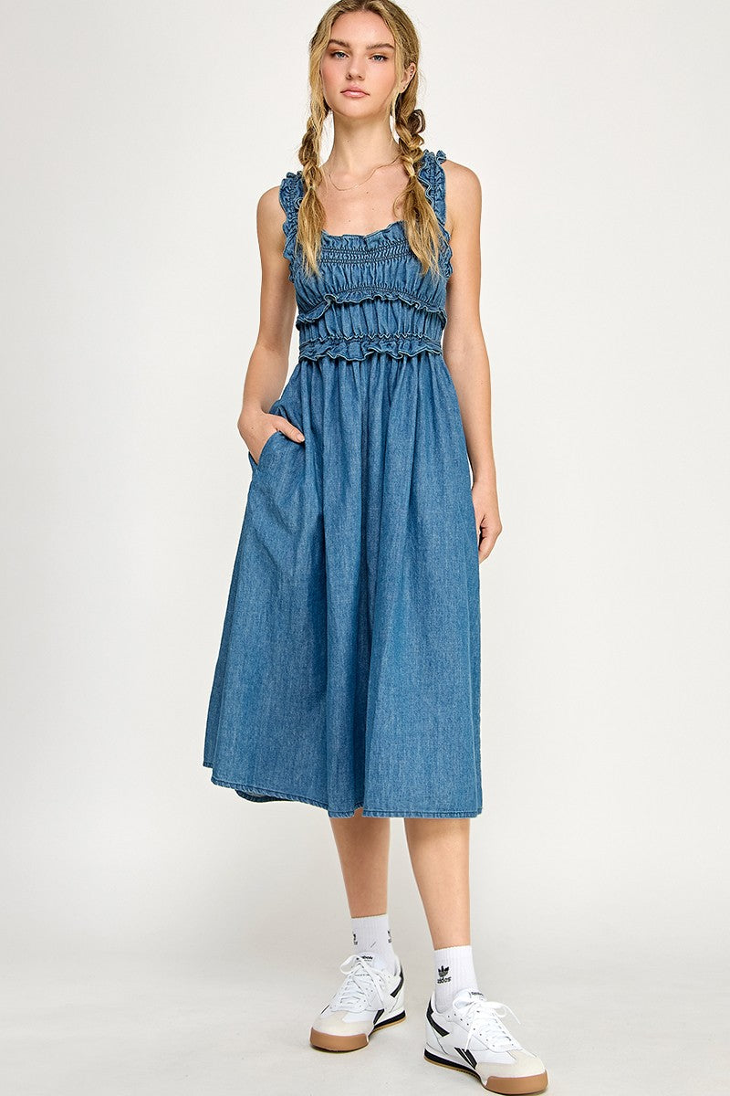 blue jean tunic dress RAW HEM WASHED DENIM TUNIC DRESS main image 0