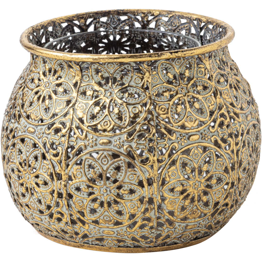 GOLD METAL FLORAL URN