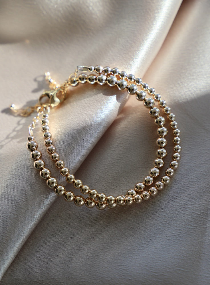 5mm 14k Yellow Gold Filled Beaded Bracelet with Matching Initial