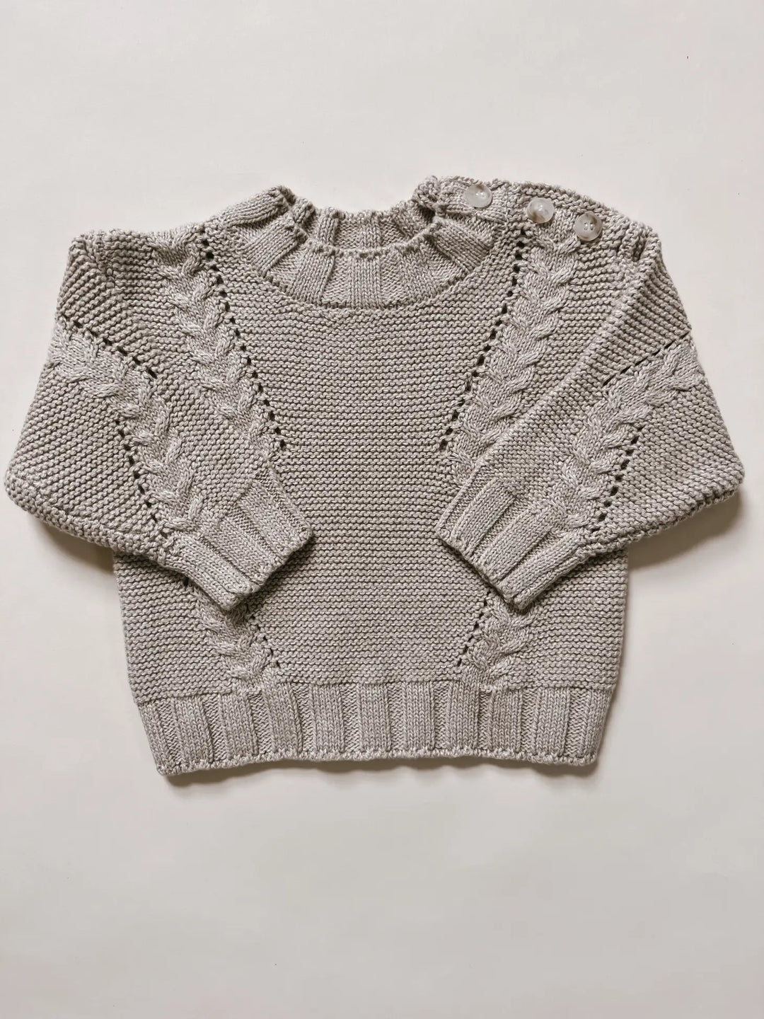 CABLE KNIT SWEATER-HEATHER BEIGE