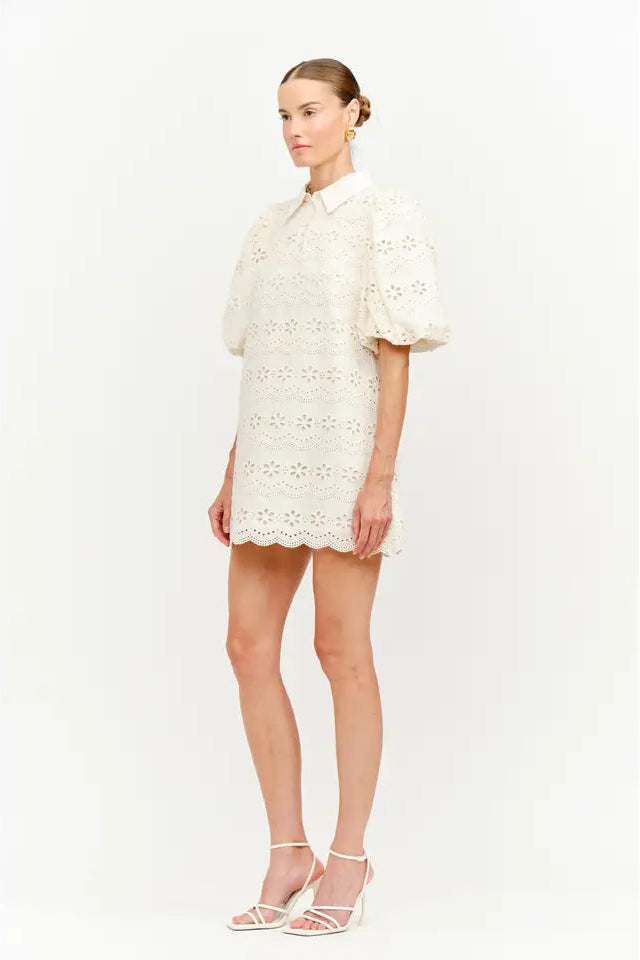 CARMINE EYELET DRESS