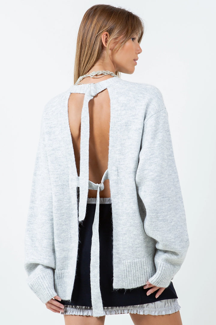 OPEN BACK FUZZY SWEATER