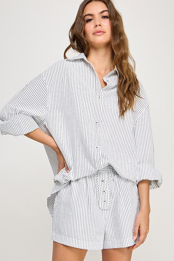 TIE BACK STRIPED SHIRT