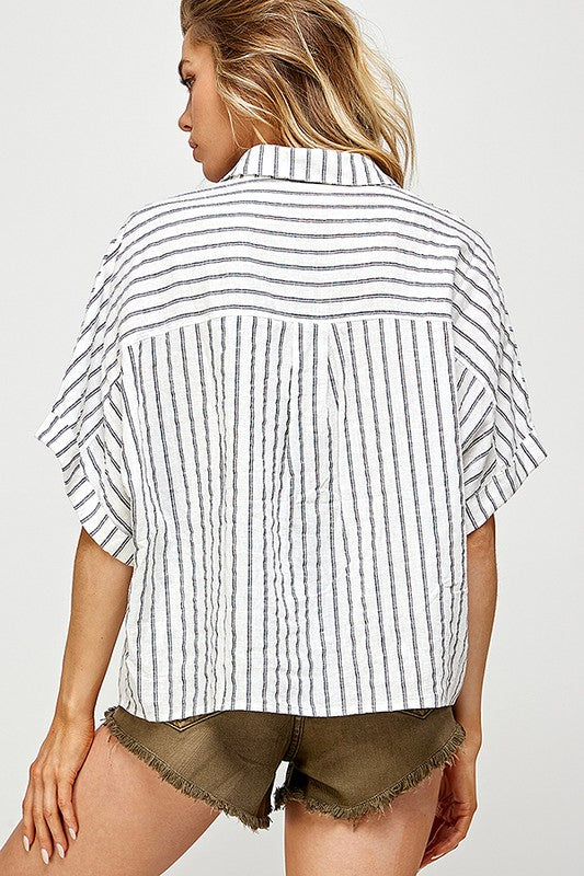 WASHED LINEN STRIPED SHIRT