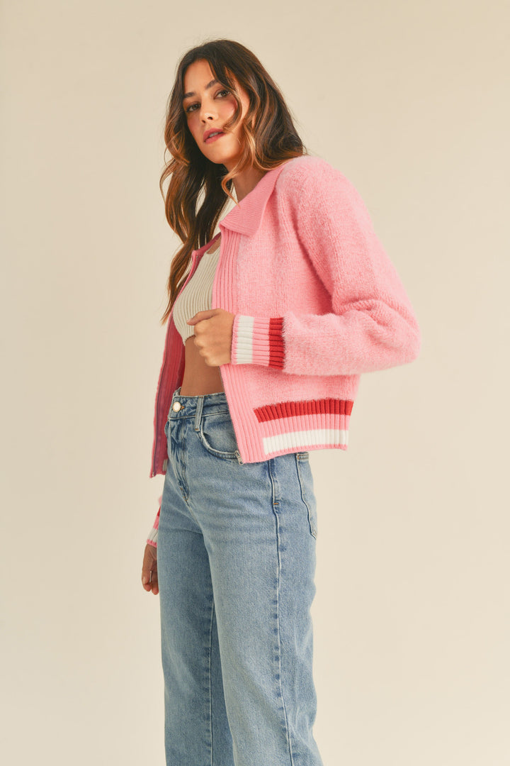 FUZZY KNIT ZIP UP JACKET