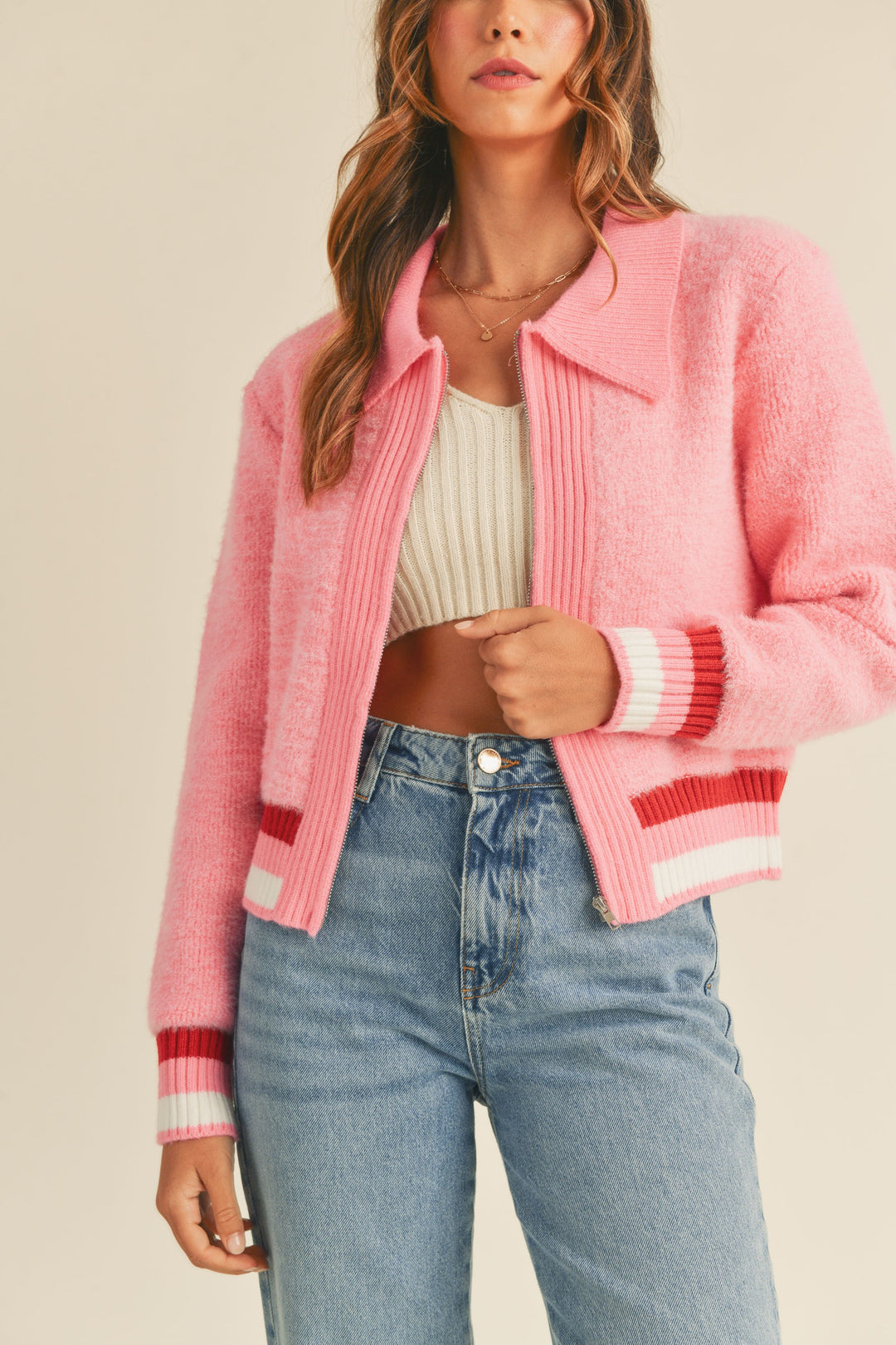 FUZZY KNIT ZIP UP JACKET