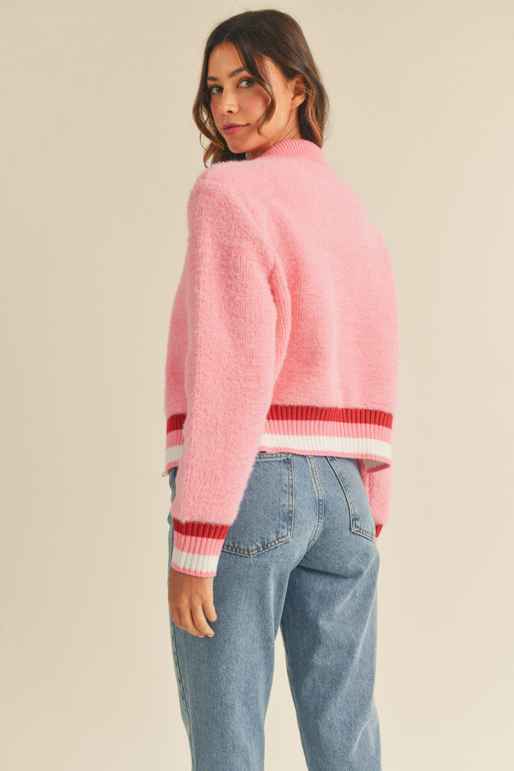 FUZZY KNIT ZIP UP JACKET