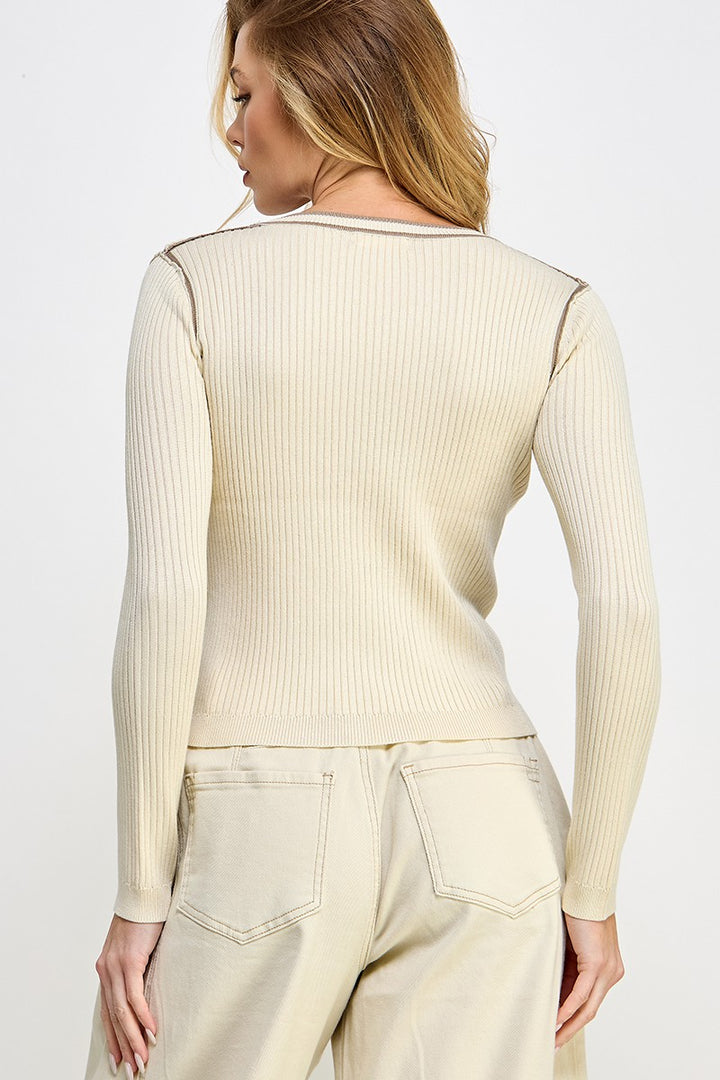 CONTRAST STITCH LONG SLEEVE TOP
