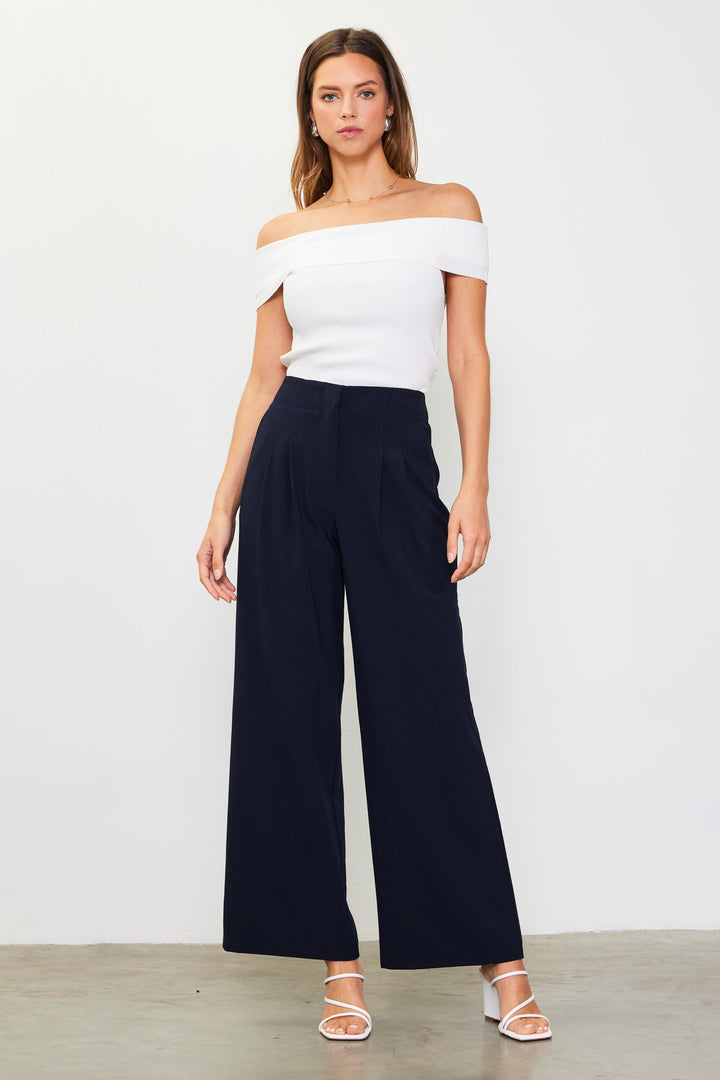 DOUBLE PLEATED WIDE PANTS