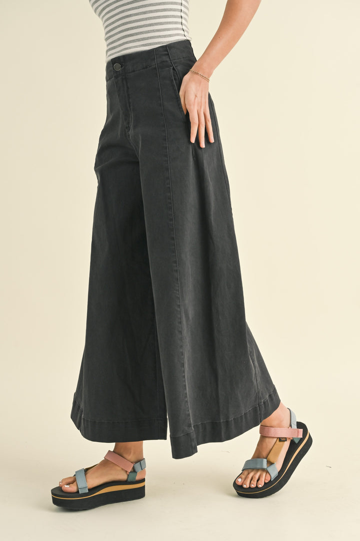 STRETCHED COTTON WIDE LEG PANTS