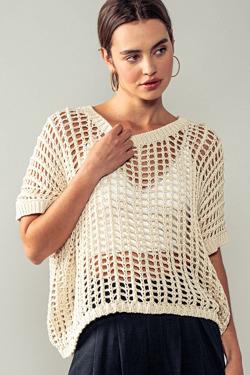 HOLLOW OUT CROCHET SWEATER TOP
