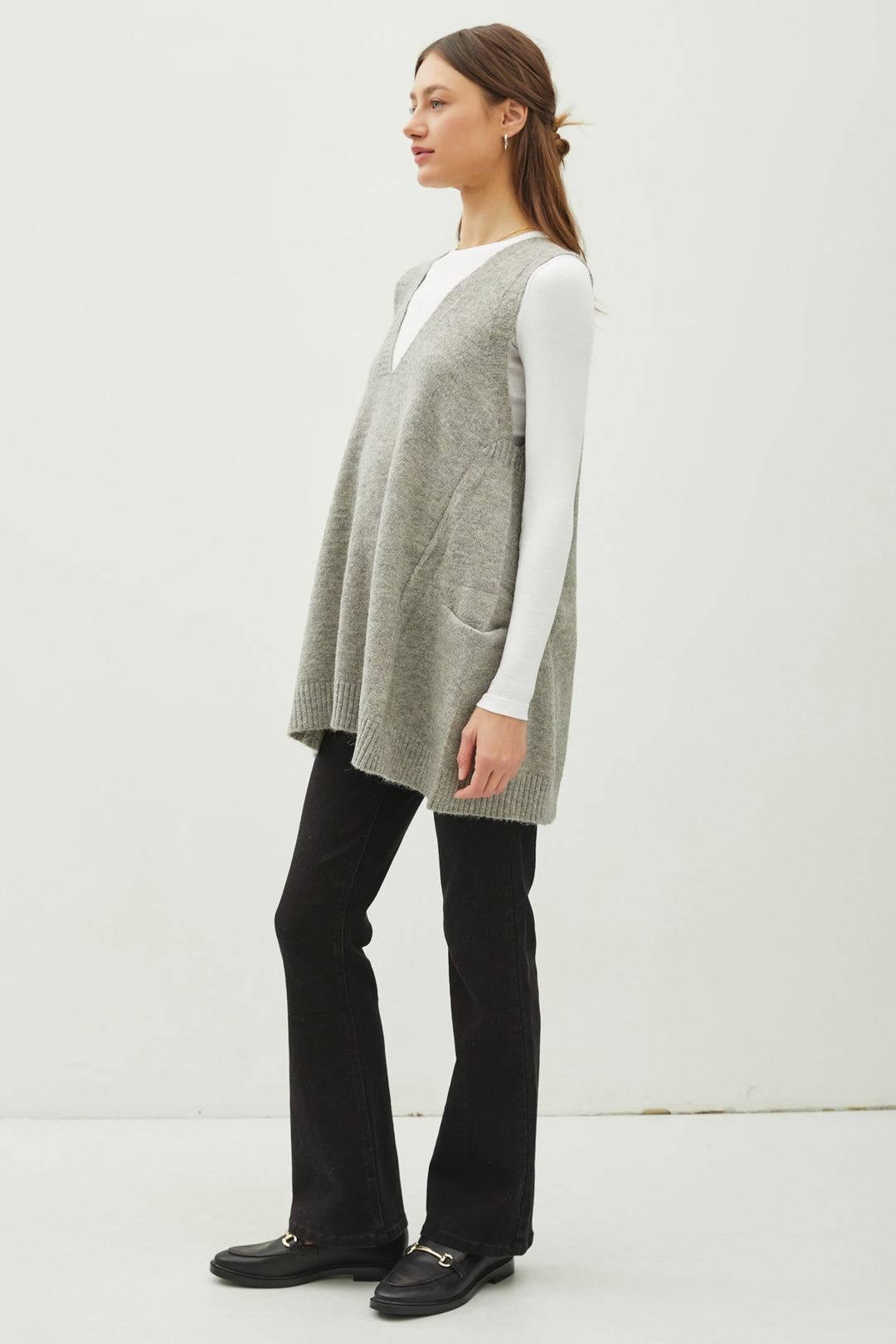 OVERSIZE V-NECK LONG SWEATER VEST