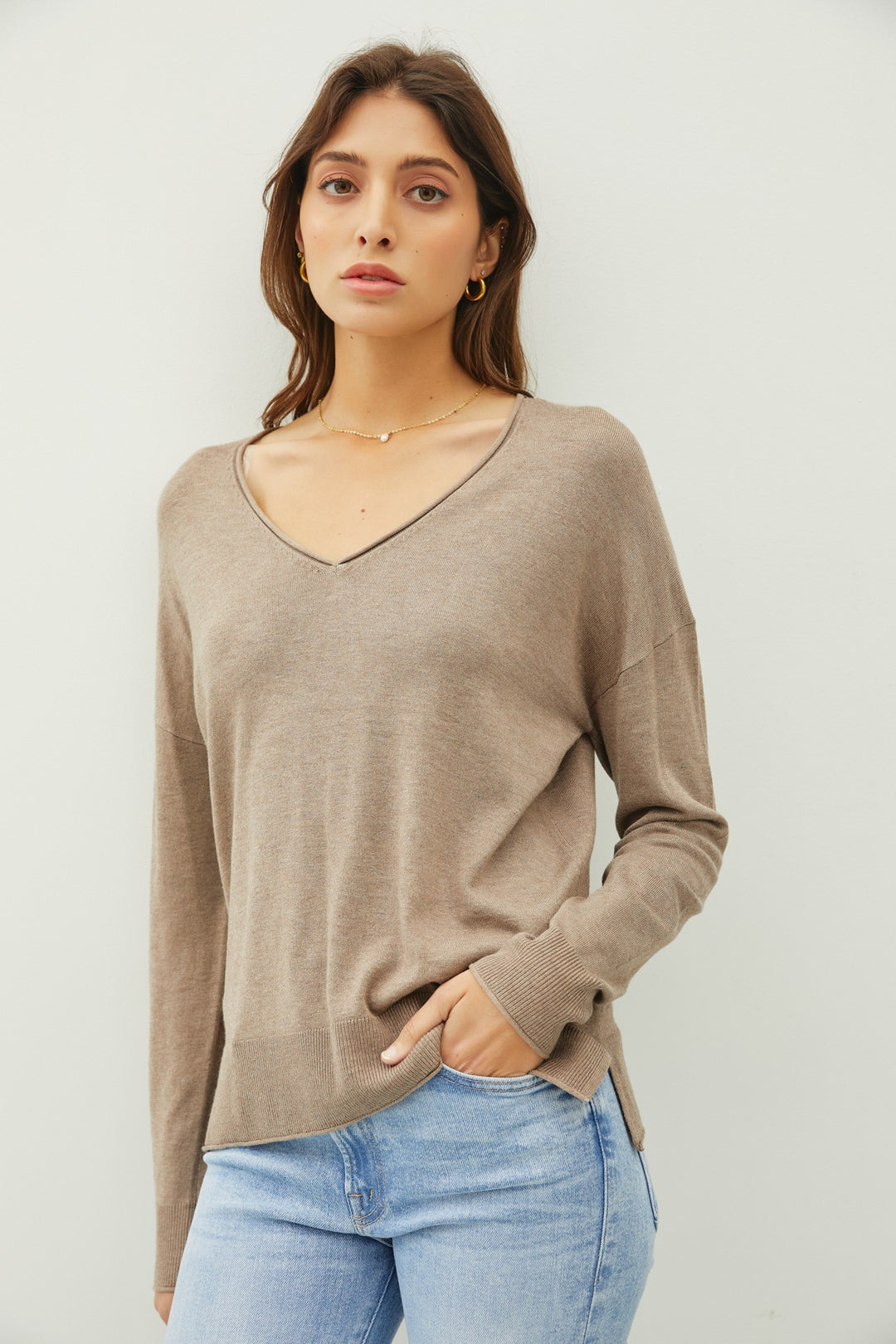 V-NECK DROPPED SHOULDER SWEATER