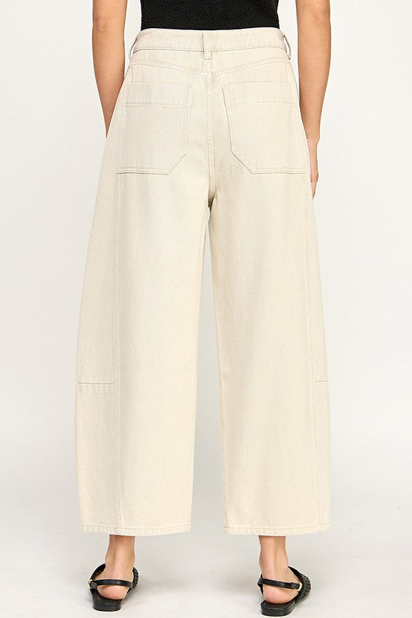 BEIGE BARREL JEANS