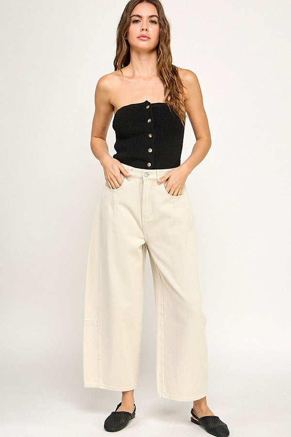 BEIGE BARREL JEANS