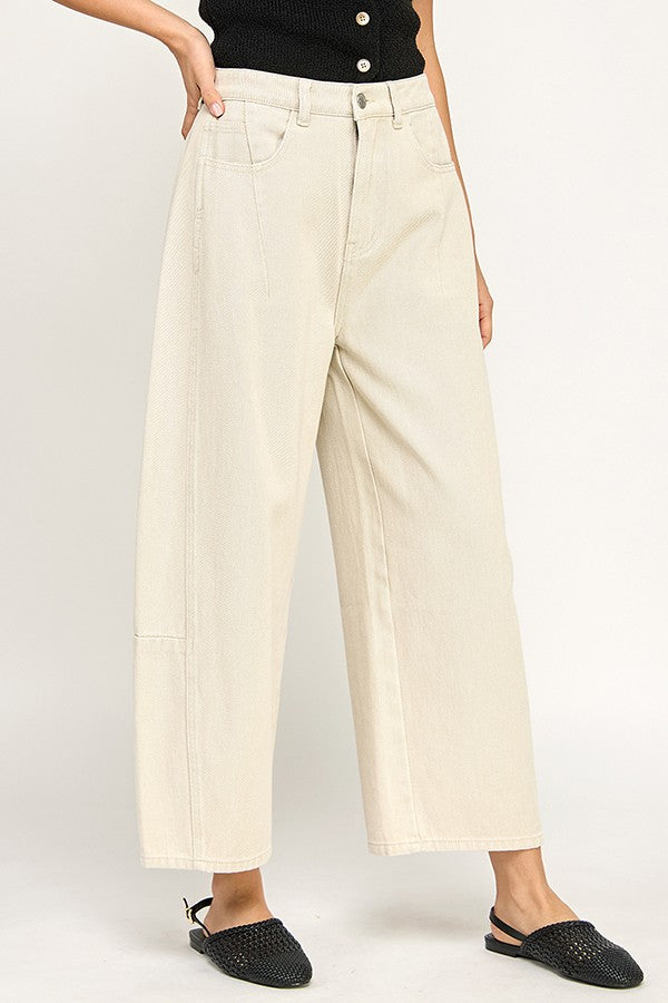 BEIGE BARREL JEANS
