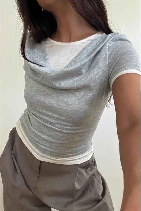EVA DOUBLE LAYERED DRAPED T-SHIRT