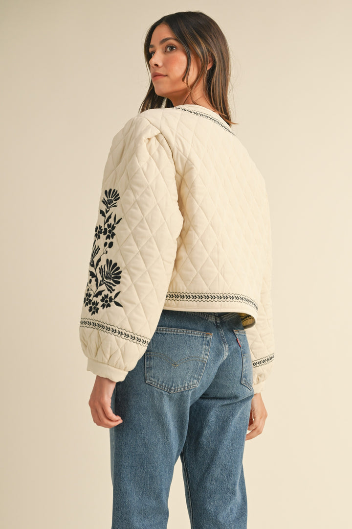 FLORAL EMBROIDERED QUILTED JACKET