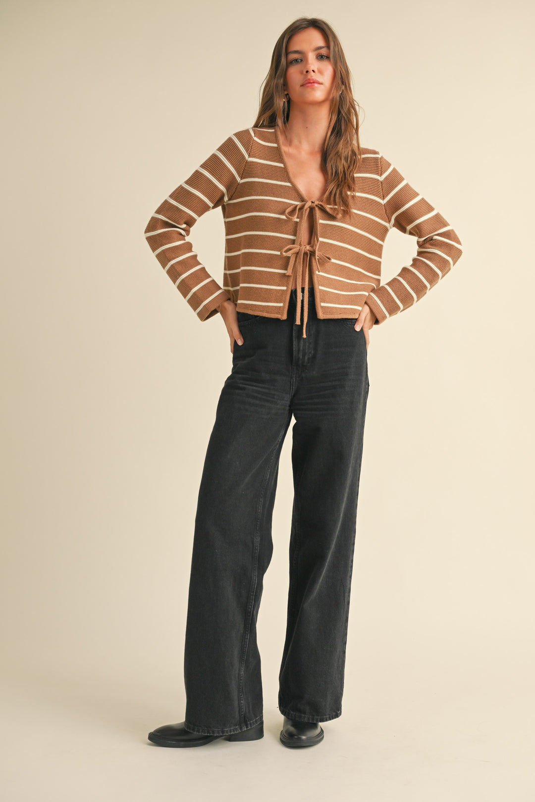 STRIPED TIED FRONT CARDIGAN