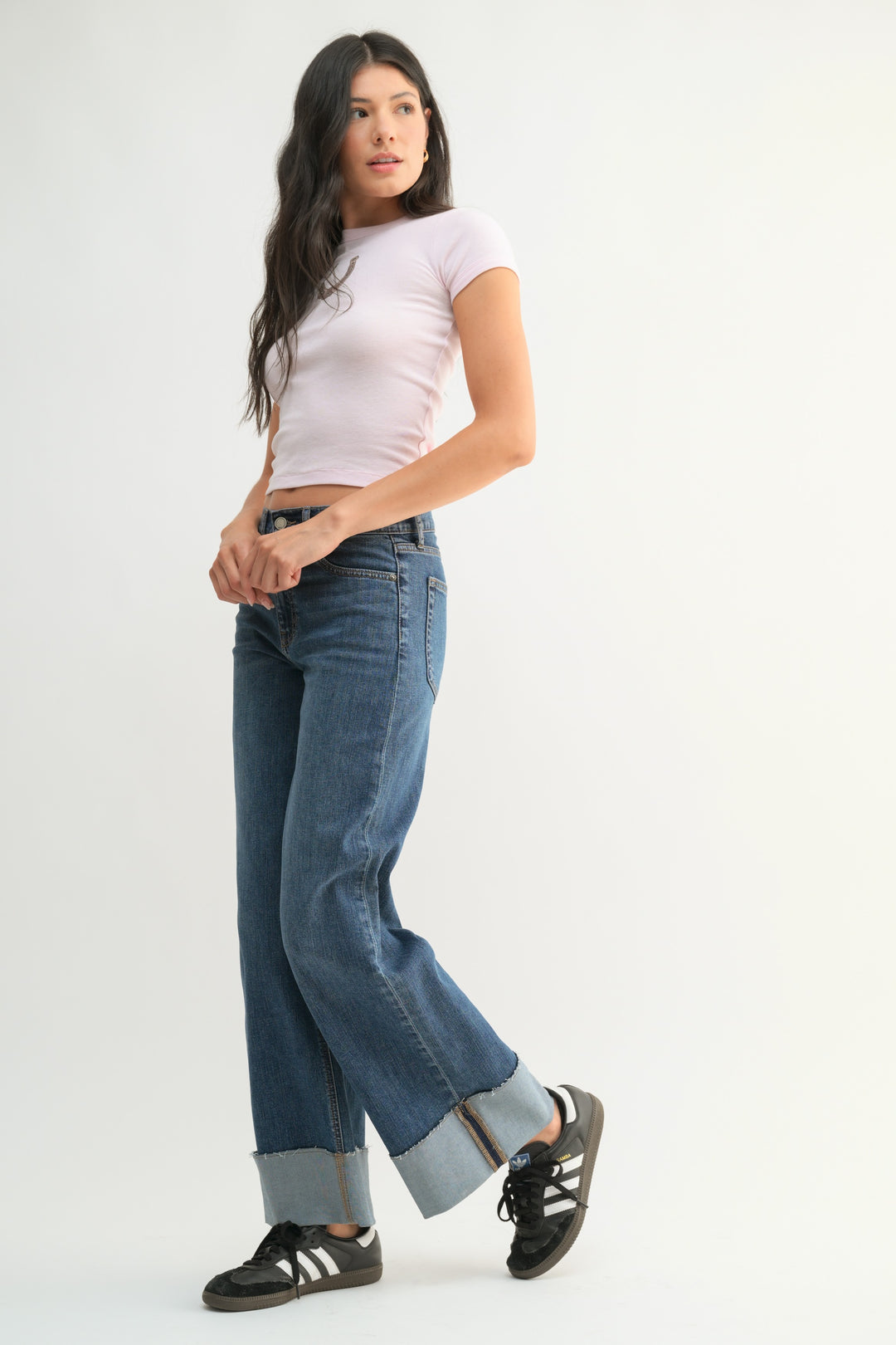 CUFFED WIDE ANKLE JEANS