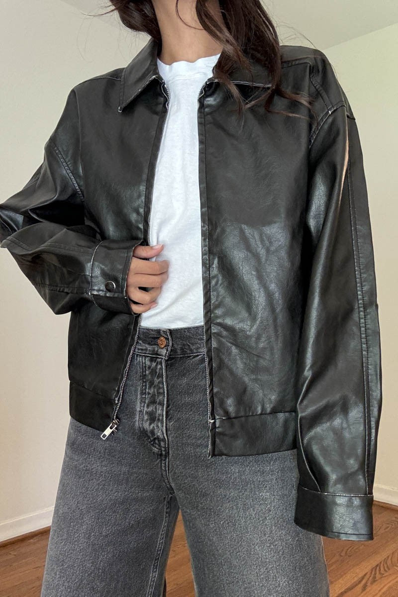 OVERSIZED DISTRESSED PU JACKET