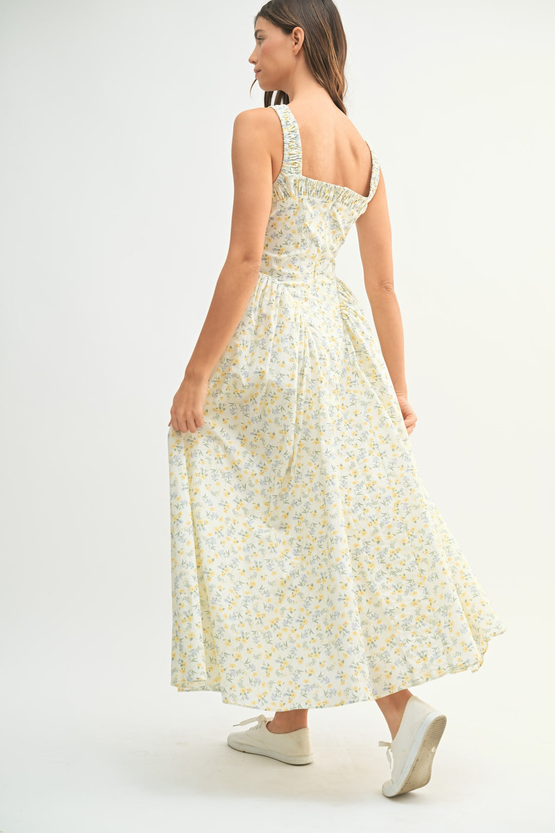 FLORAL RUCHED MIDI DRESS