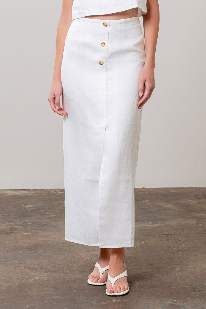 スカート Uhr/ Linen Big Button Skirt/ BROWN BUTTON FRONT PENCIL SKIRT