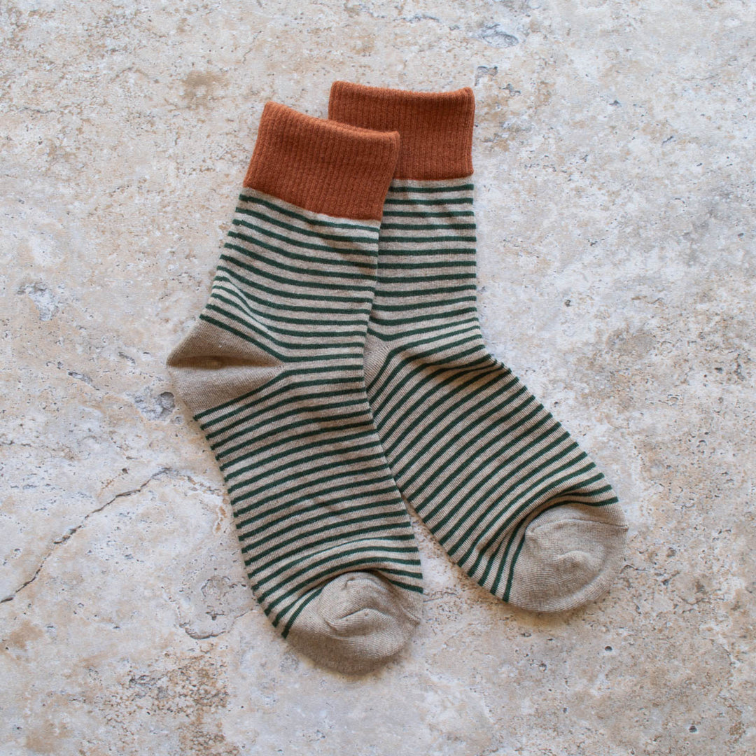 TWO TONE STRIPED SOCKS - MOCHA