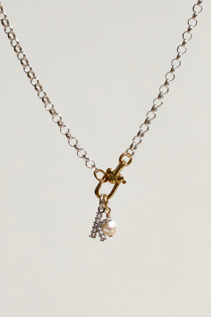 PEARL INITIAL CHARM-SILVER
