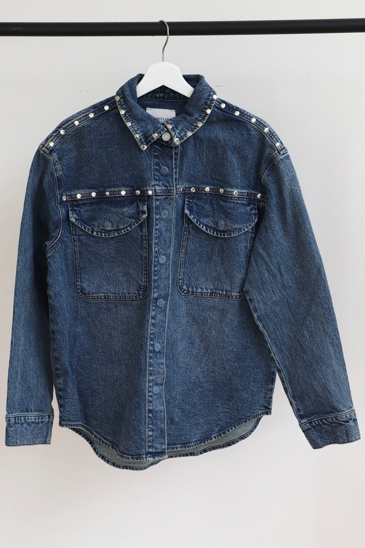 DENIM SHIRT JACKET WITH STUDS