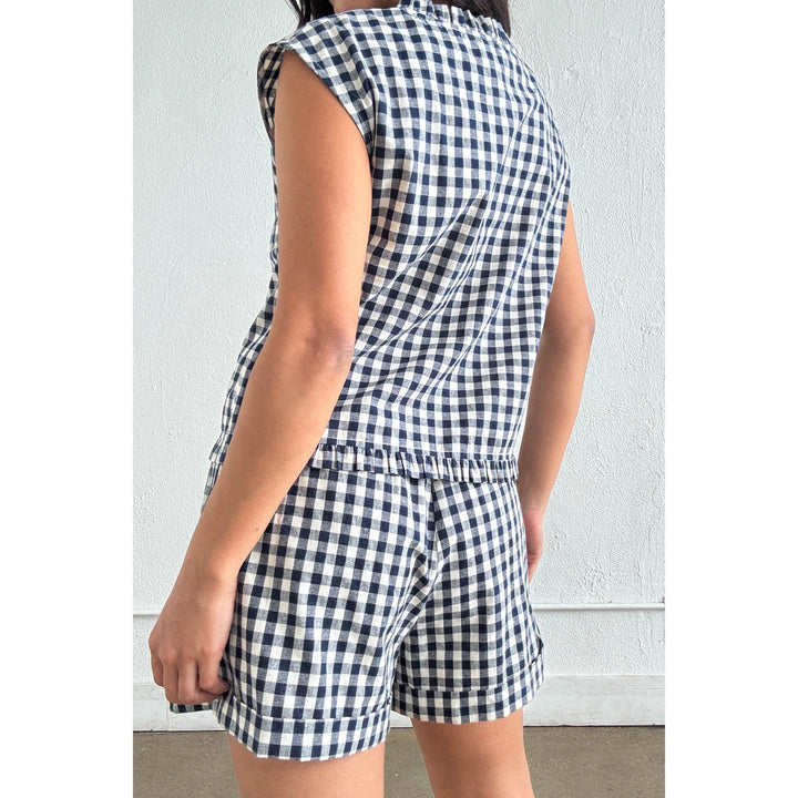 CHECK PRINT TOP AND SHORTS SET
