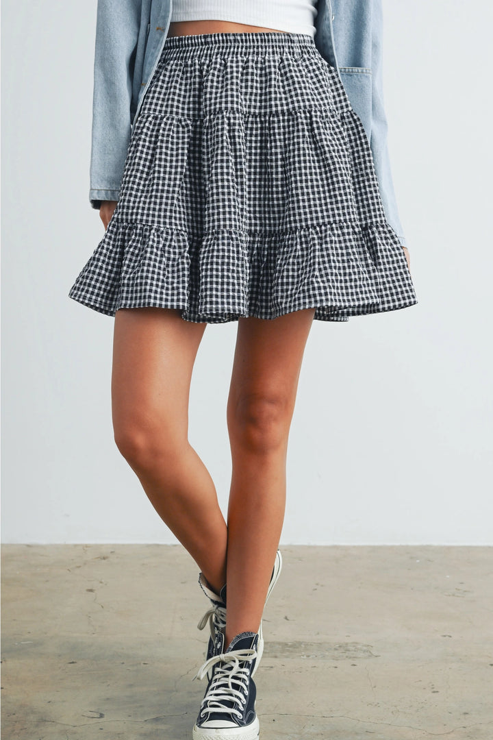 TIERED CHECKERED SKIRT