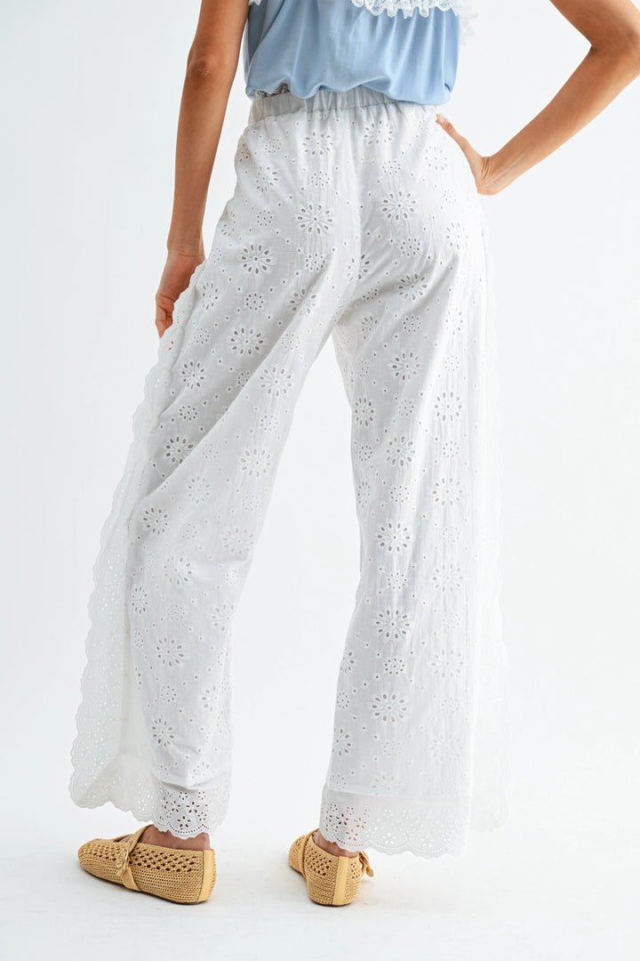 BRODERIE ANGLAISE WIDE LEG PANTS