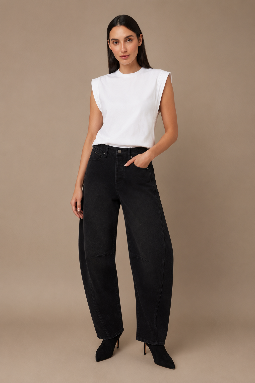 HARPER CROPPED BARREL JEANS - WASHED BLACK