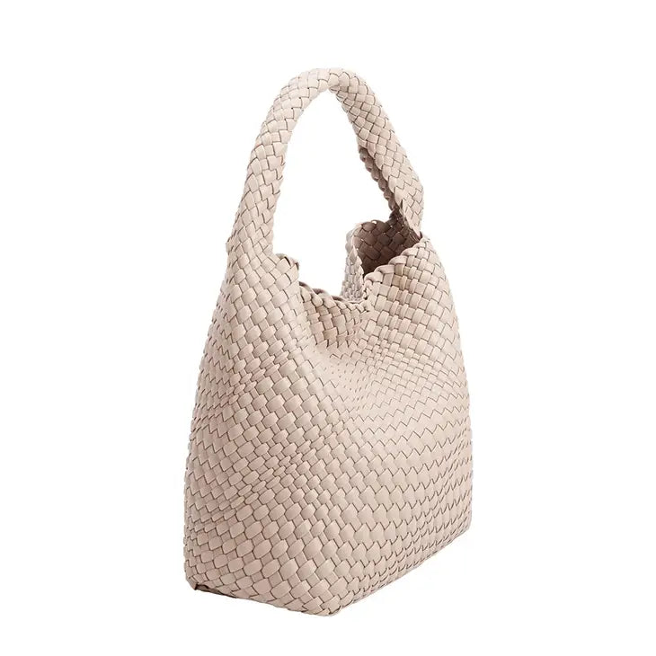 Ivory Brigitte Large Vegan Leather Woven Hobo Bag