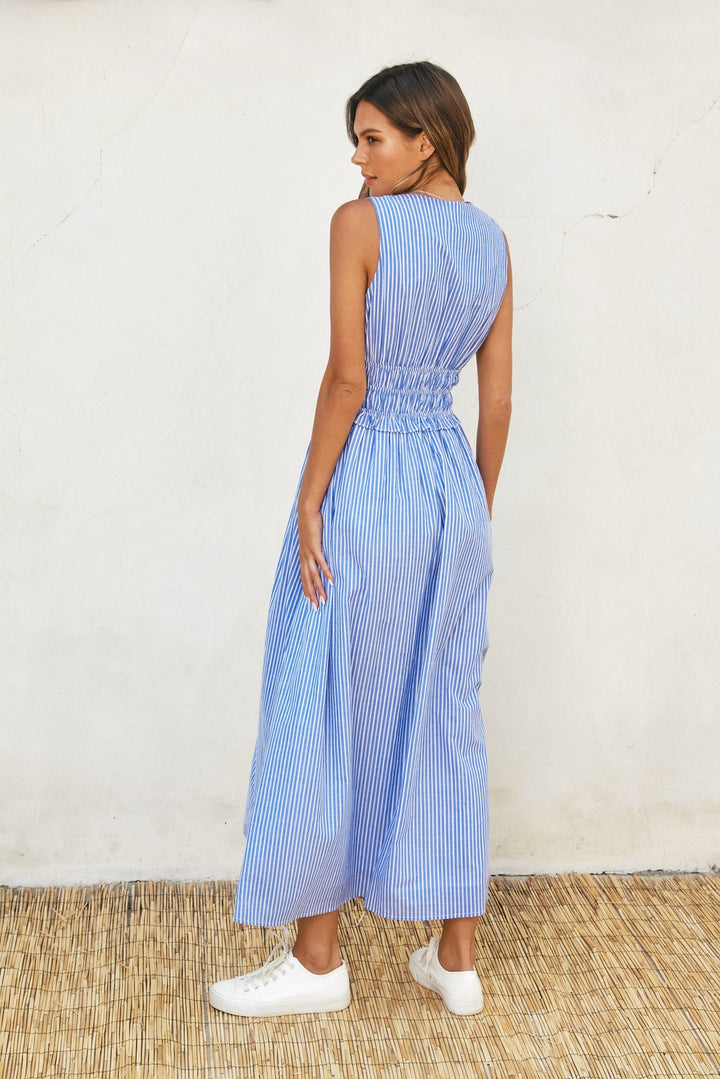 POPLIN SHIRRED WAIST MAXI