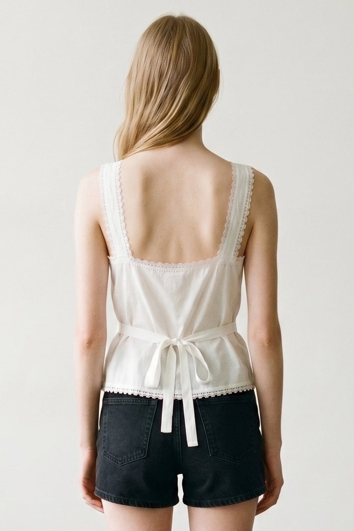 LACE TRIM DETAIL SLEEVELESS TOP WHITE
