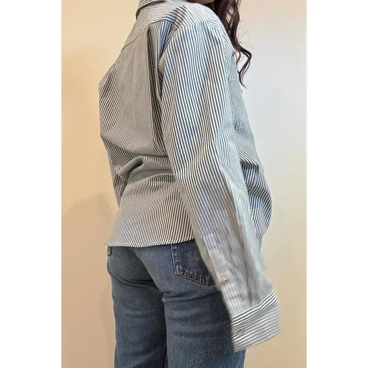 COTTON STRIPED OVERSIZED BUTTON DOWN SHIRT