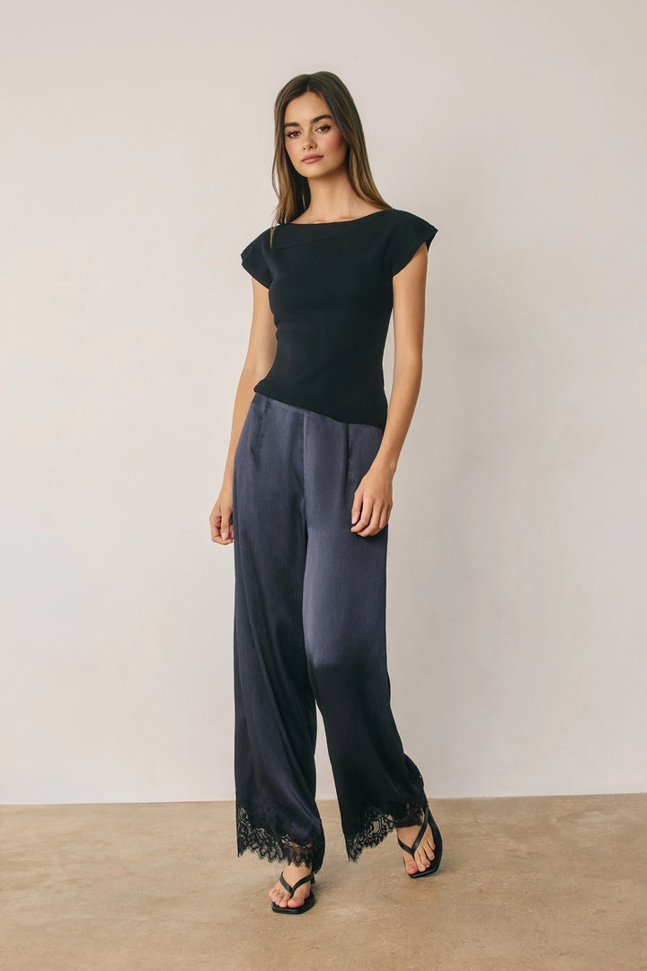 ANDI LACE TRIM PANT - NAVY