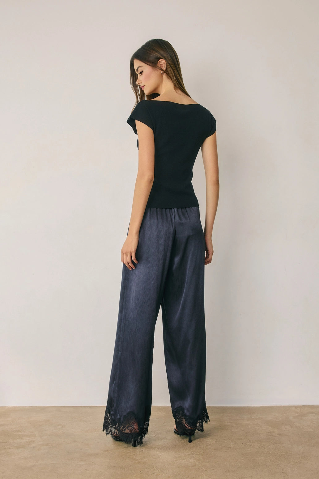 ANDI LACE TRIM PANT - NAVY