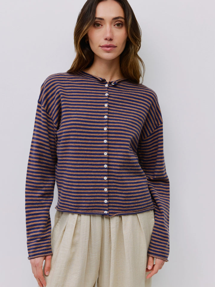 ELISA CARDIGAN - BROWN & NAVY