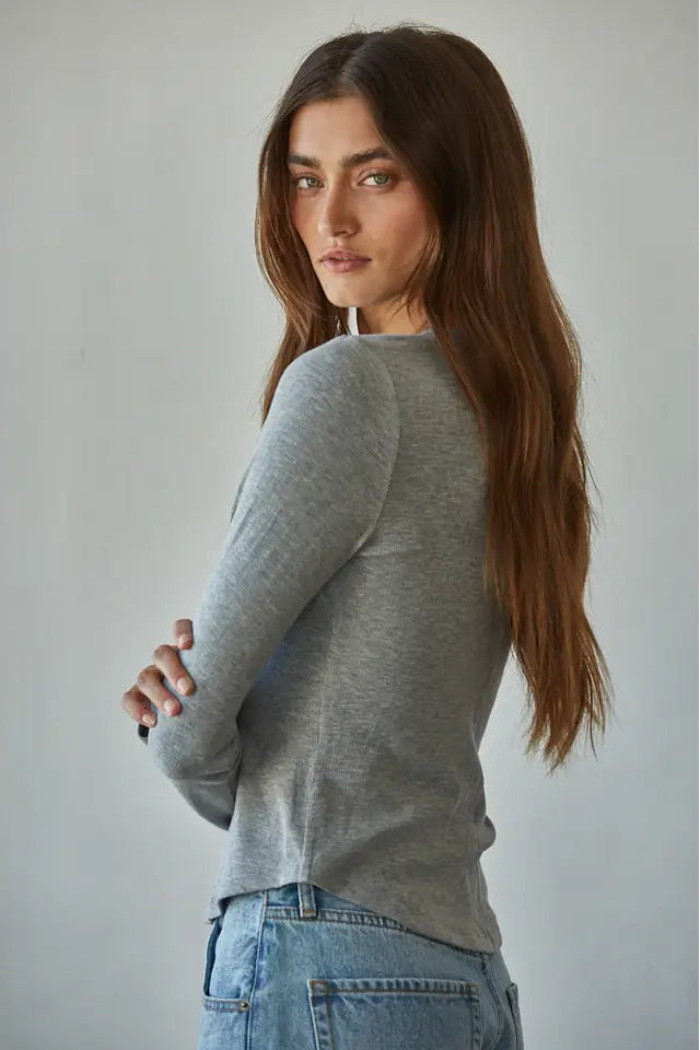 RIBBED BUTTON DOWN LONG SLEEVE